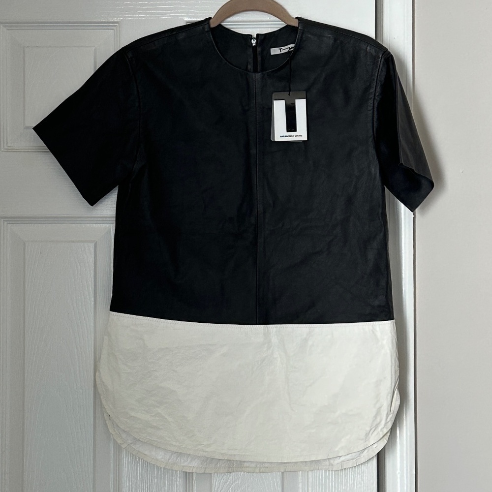 Brand New T by Alexander Wang Leather Lambskin Leather Color block Top Size 2